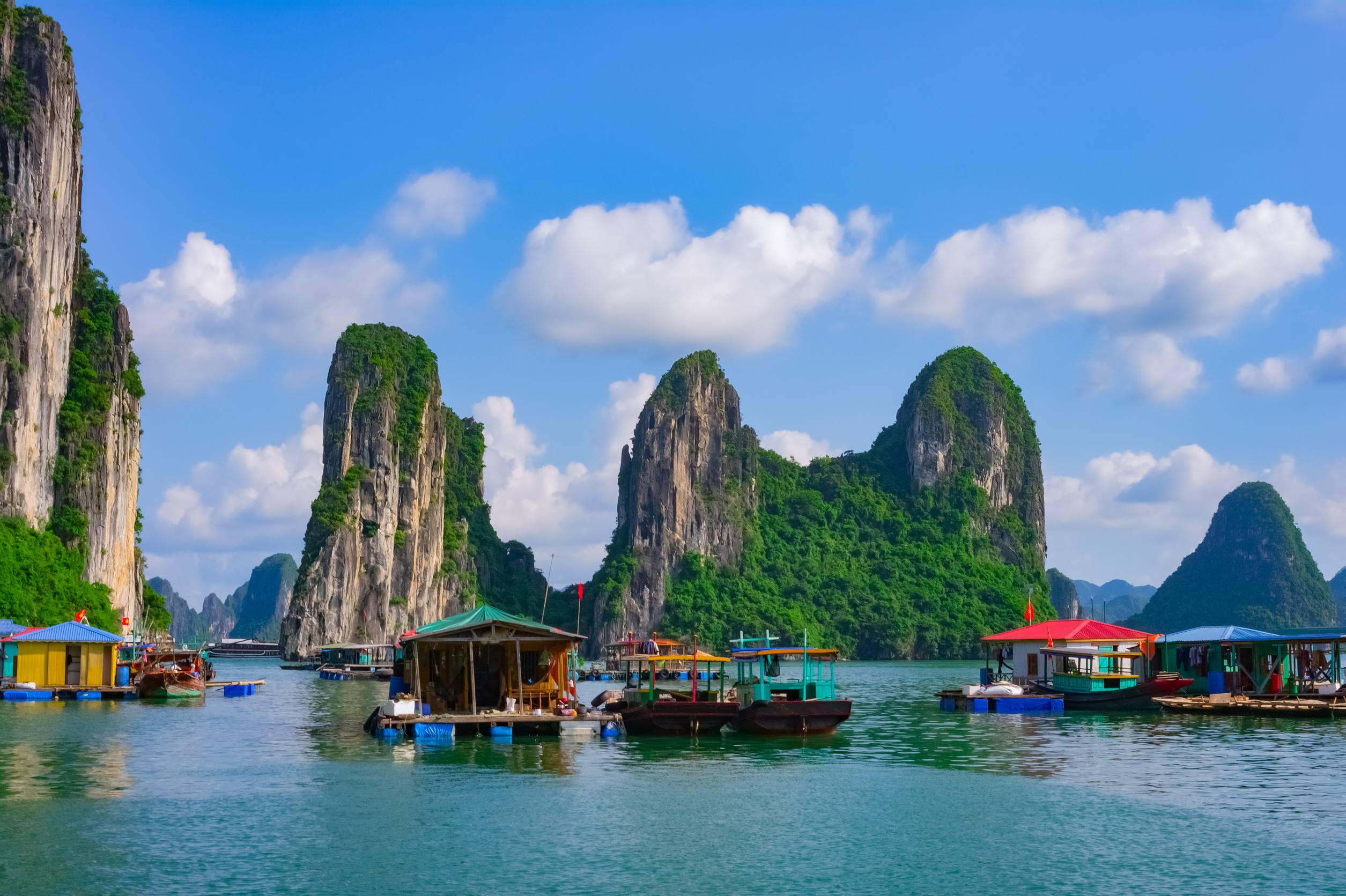floating village and rock islands in Halong Bay, Vietnam, Southeast Asia, UNESCO World Heritage Site